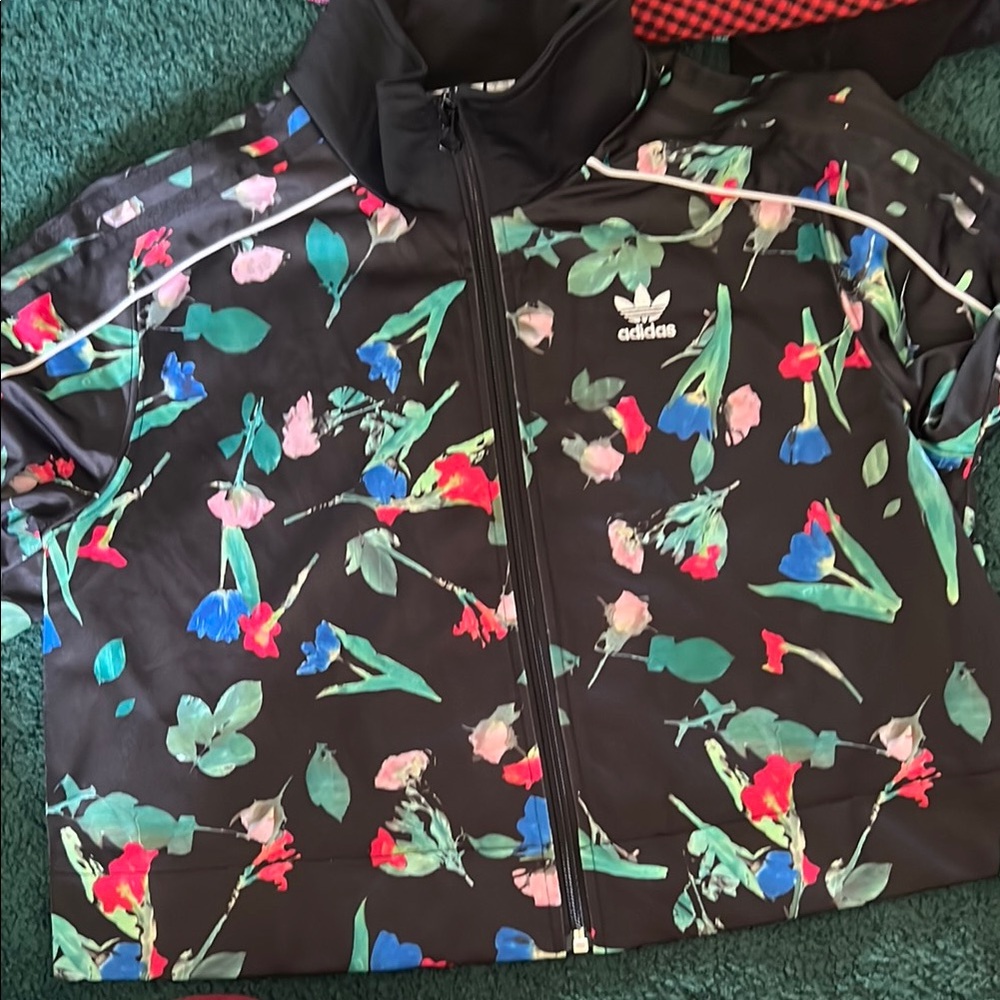 Adidas Black Floral Print Jacket